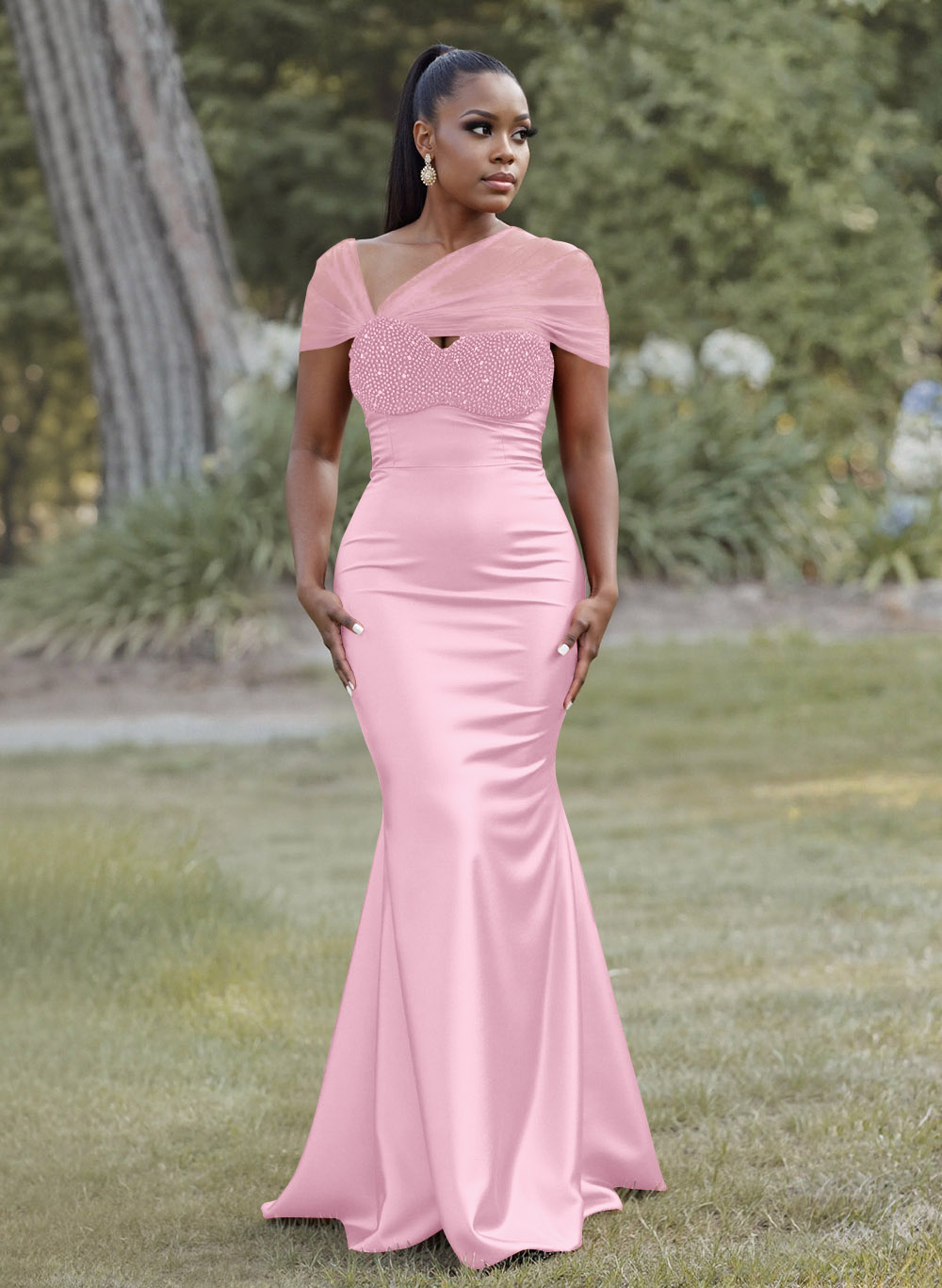 Elegant Trumpet/Mermaid Sweetheart Floor-Length Charmeuse Bridesmaid Dresses With Beading, product image 59