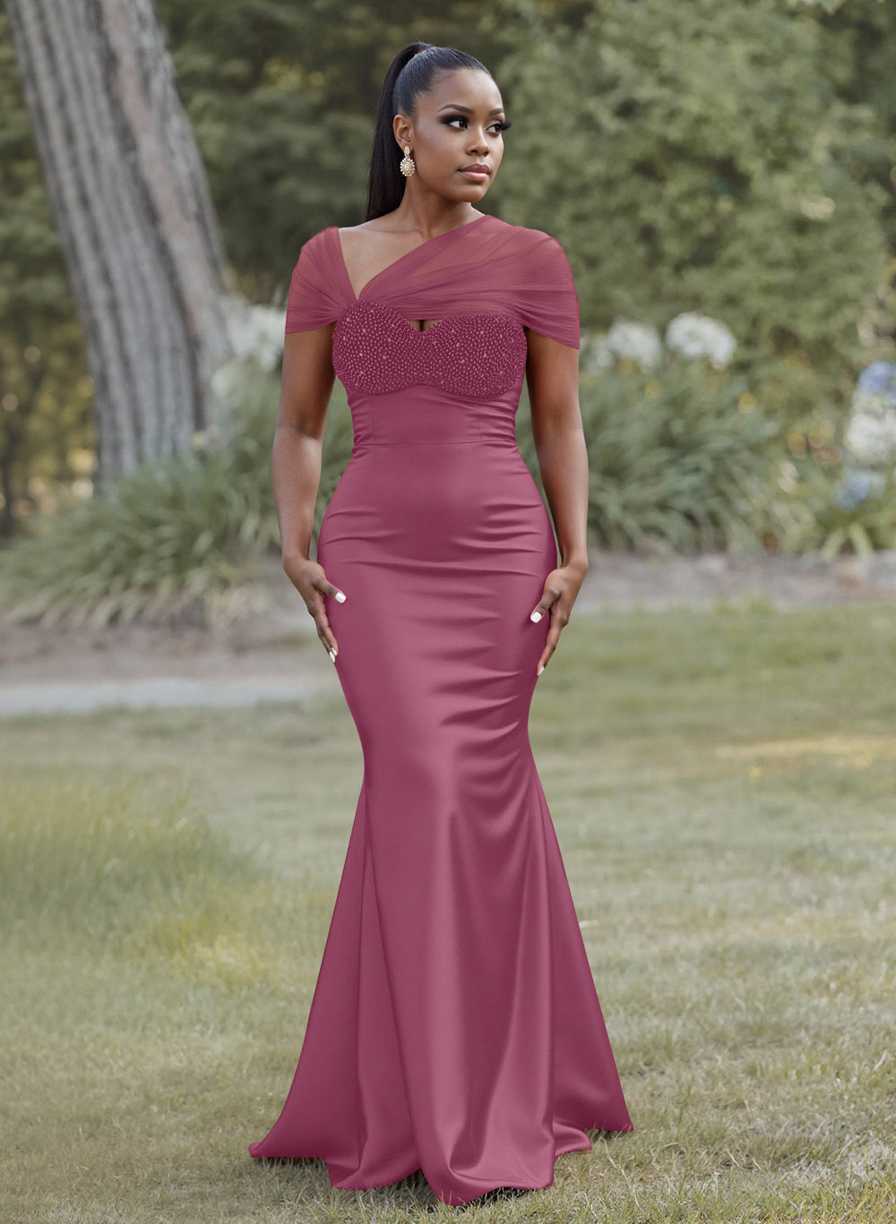 Elegant Trumpet/Mermaid Sweetheart Floor-Length Charmeuse Bridesmaid Dresses With Beading, product image 49
