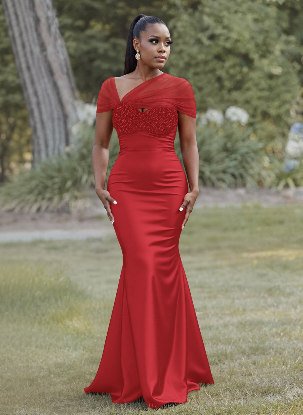 Elegant Trumpet/Mermaid Sweetheart Floor-Length Charmeuse Bridesmaid Dresses With Beading, product image 33