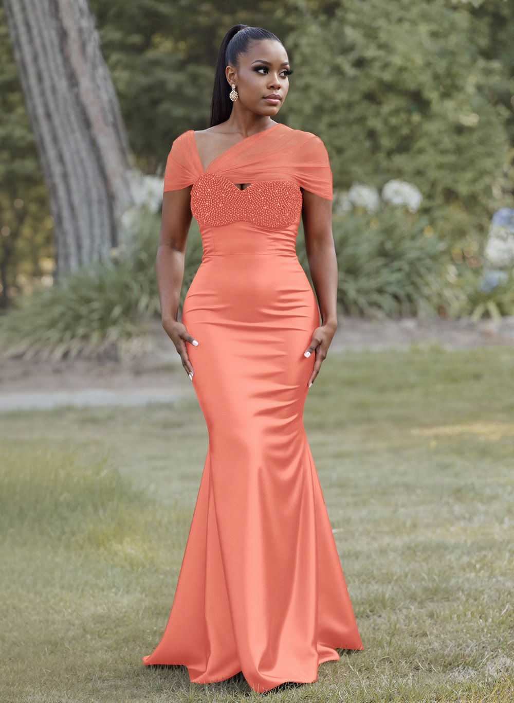 Elegant Trumpet/Mermaid Sweetheart Floor-Length Charmeuse Bridesmaid Dresses With Beading, product image 55