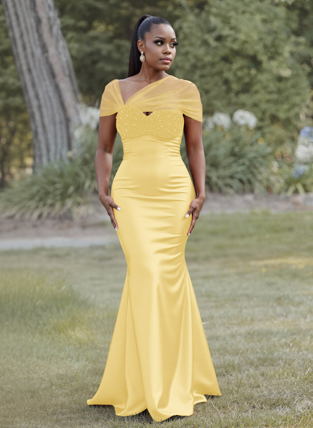 Elegant Trumpet/Mermaid Sweetheart Floor-Length Charmeuse Bridesmaid Dresses With Beading, product image 11