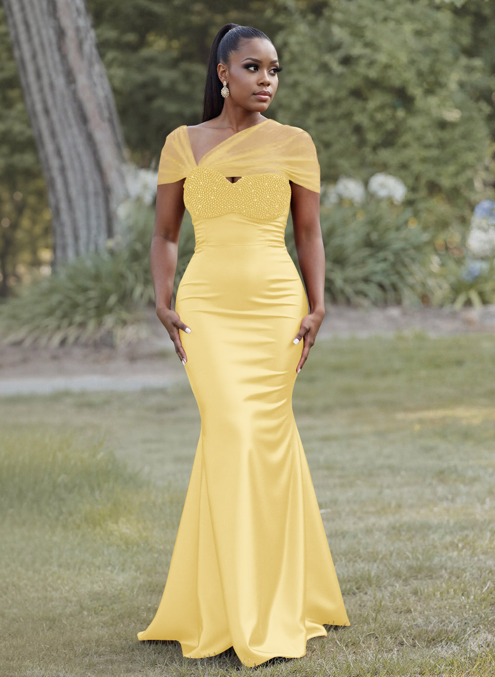 Elegant Trumpet/Mermaid Sweetheart Floor-Length Charmeuse Bridesmaid Dresses With Beading, product image 11