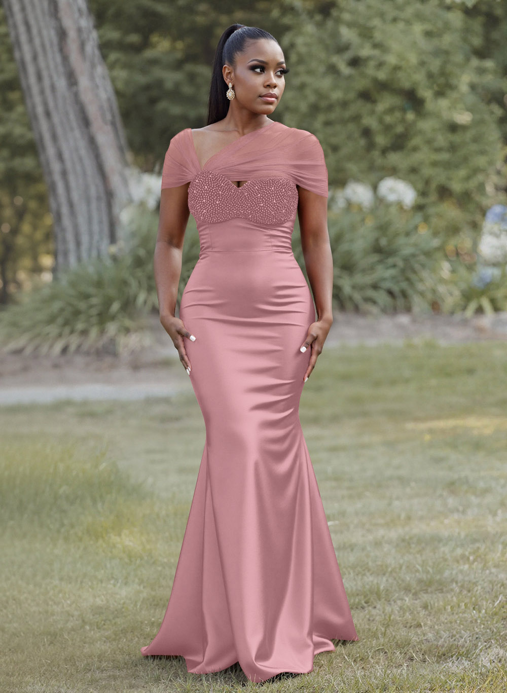 Elegant Trumpet/Mermaid Sweetheart Floor-Length Charmeuse Bridesmaid Dresses With Beading, product image 15