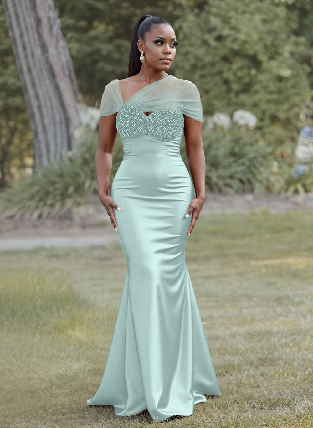 Elegant Trumpet/Mermaid Sweetheart Floor-Length Charmeuse Bridesmaid Dresses With Beading, product image 69