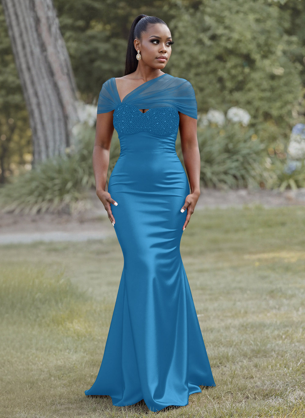 Elegant Trumpet/Mermaid Sweetheart Floor-Length Charmeuse Bridesmaid Dresses With Beading, product image 65
