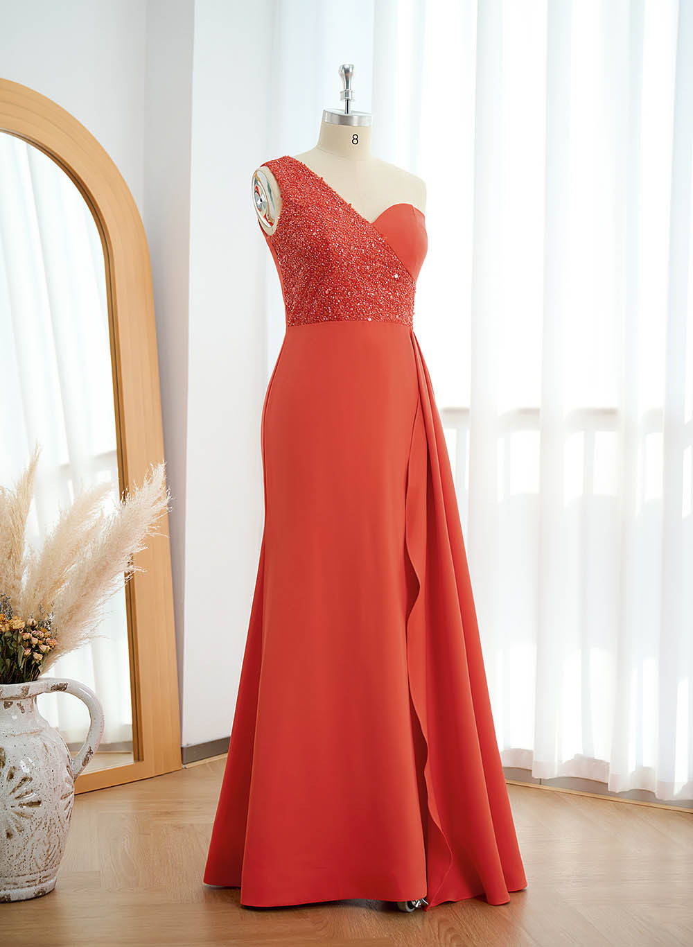 Sheath/Column One-Shoulder Elastic Satin Bridesmaid Dresses With Sequins, product image 50