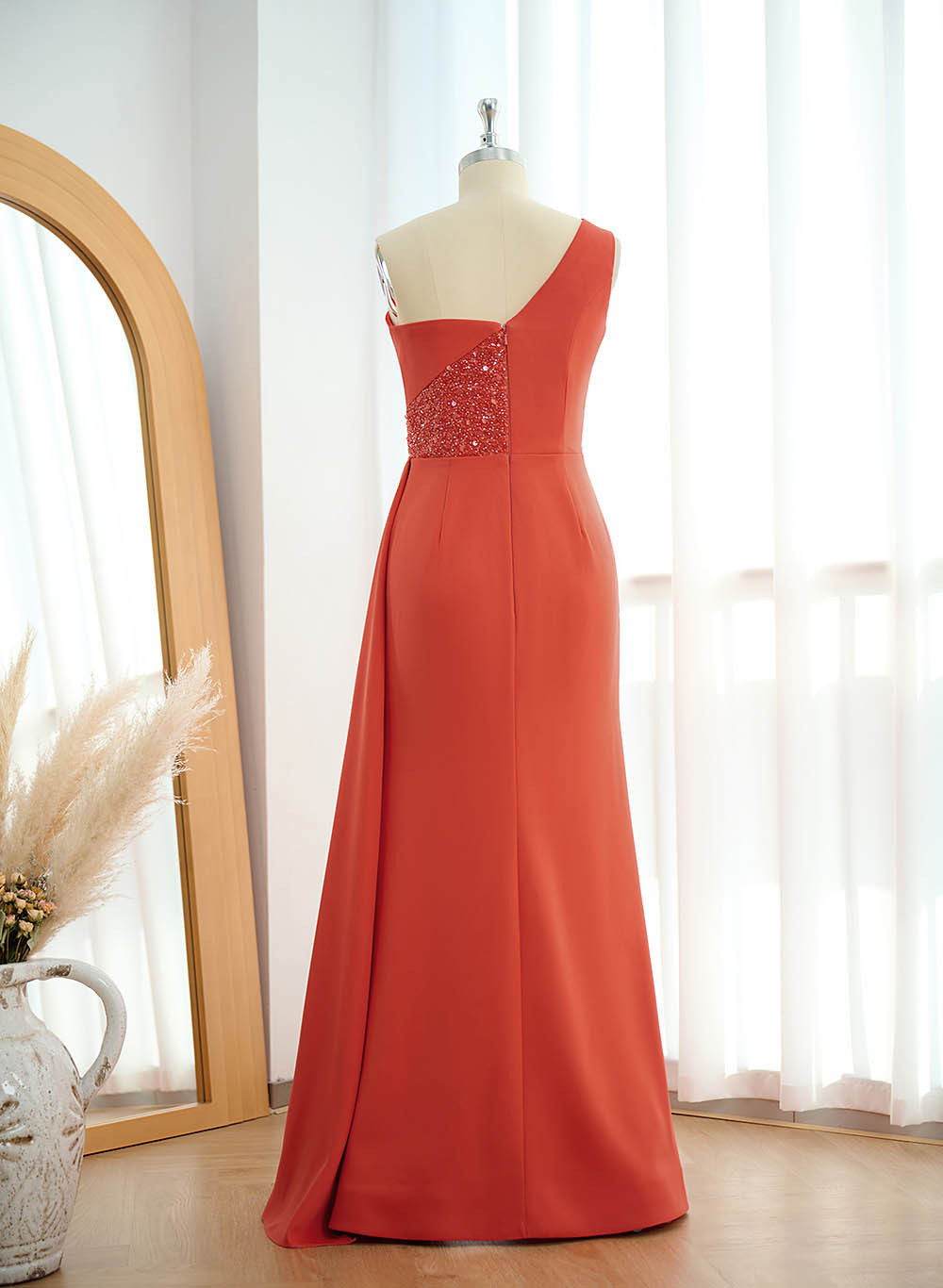 Sheath/Column One-Shoulder Elastic Satin Bridesmaid Dresses With Sequins, product image 51