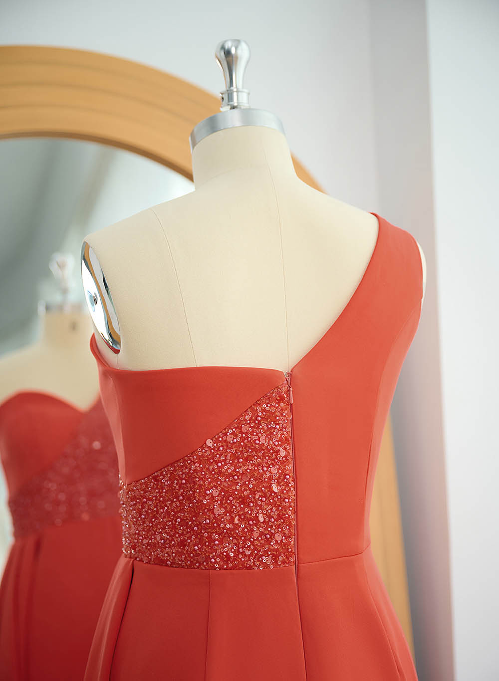 Sheath/Column One-Shoulder Elastic Satin Bridesmaid Dresses With Sequins, product image 53
