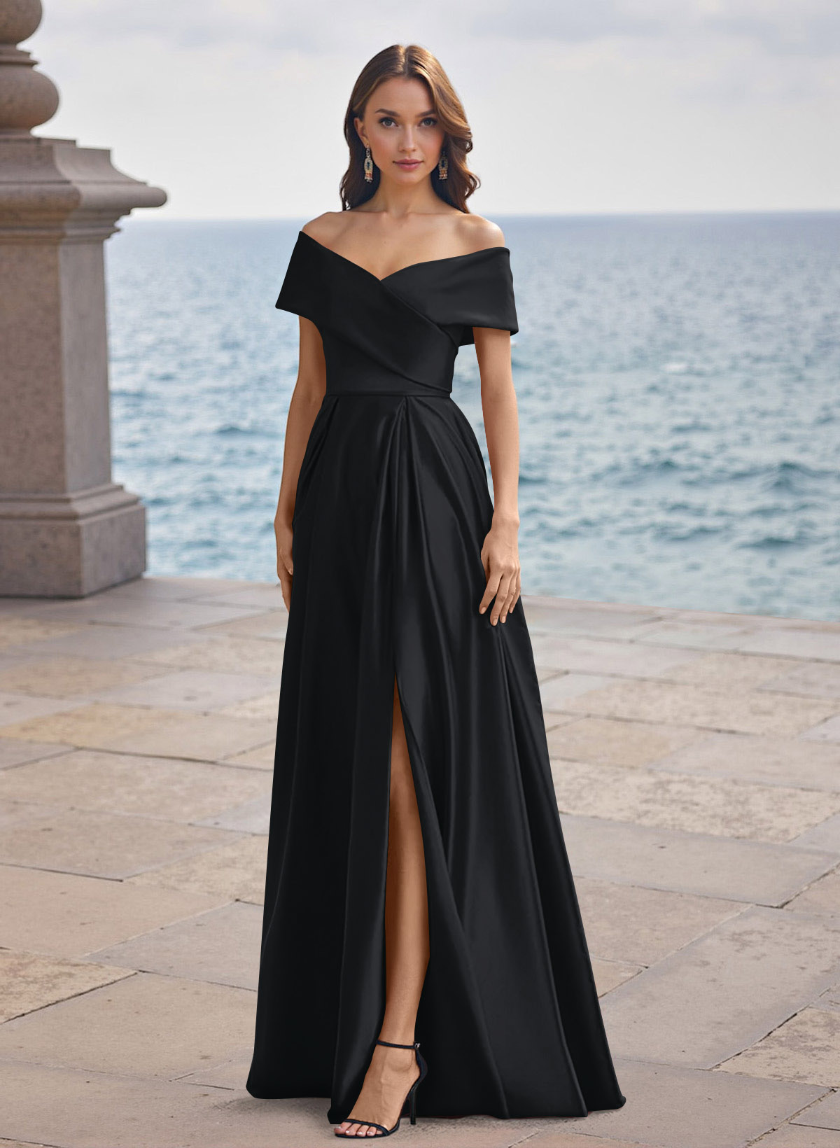 A-Line Off-The-Shoulder Sleeveless Satin Bridesmaid Dresses With Split Front, product image 113