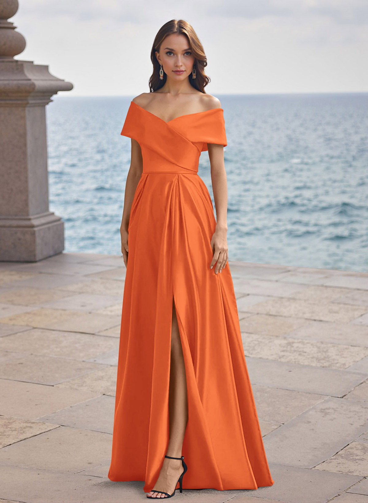 A-Line Off-The-Shoulder Sleeveless Satin Bridesmaid Dresses With Split Front, product image 127