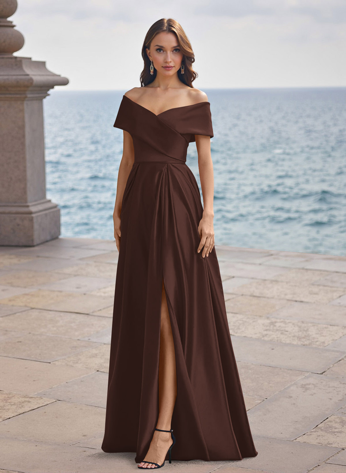 A-Line Off-The-Shoulder Sleeveless Satin Bridesmaid Dresses With Split Front, product image 103