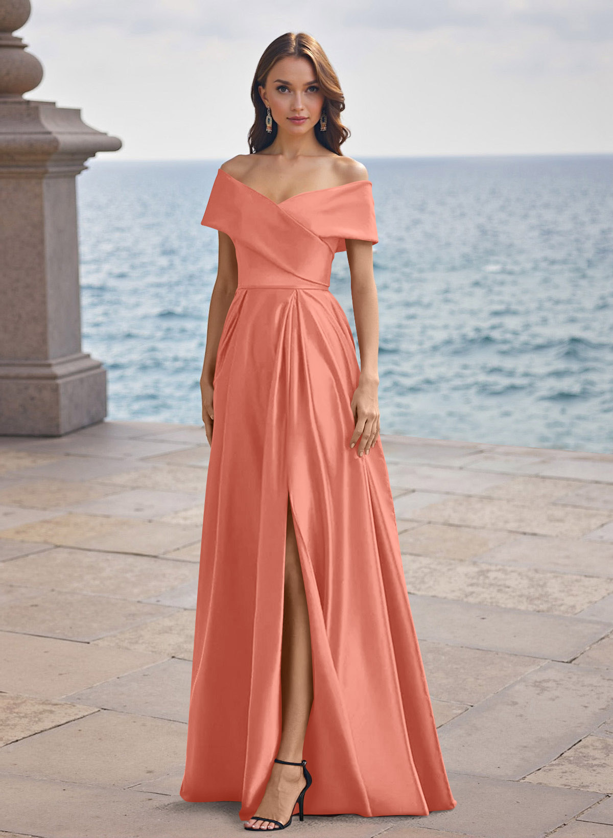 A-Line Off-The-Shoulder Sleeveless Satin Bridesmaid Dresses With Split Front, product image 47