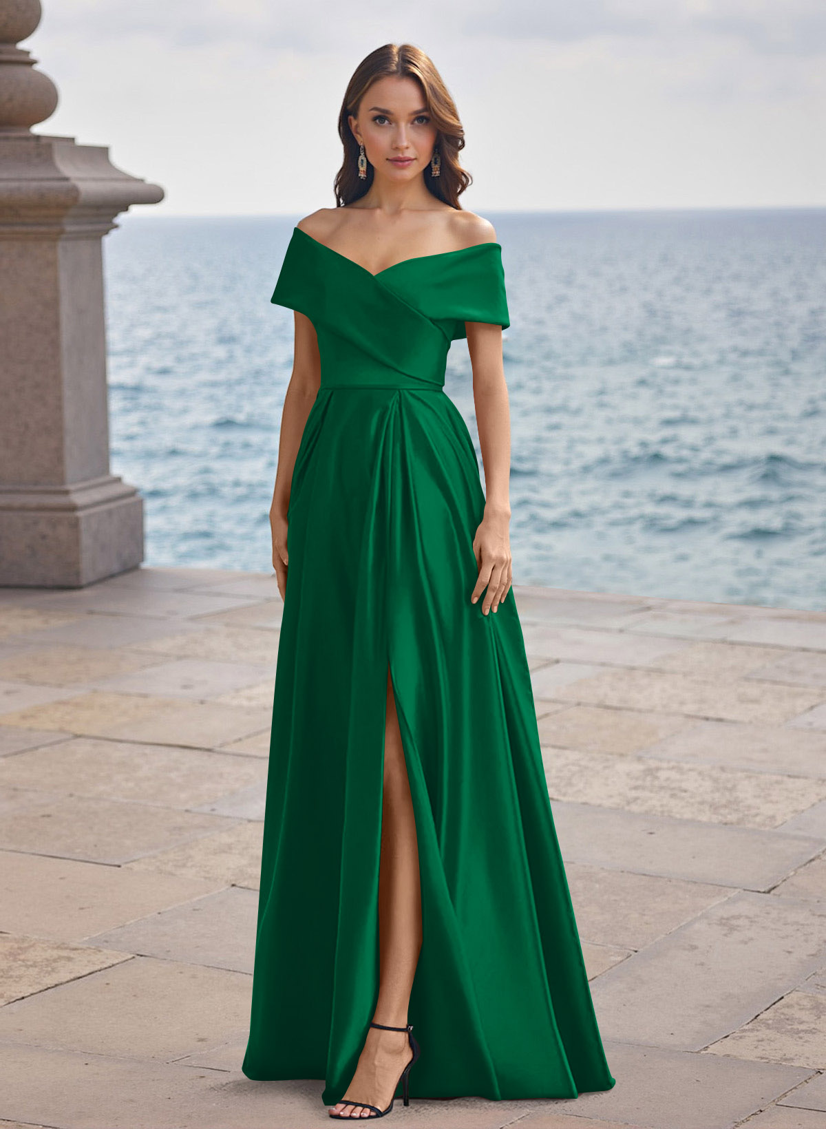A-Line Off-The-Shoulder Sleeveless Satin Bridesmaid Dresses With Split Front, product image 75