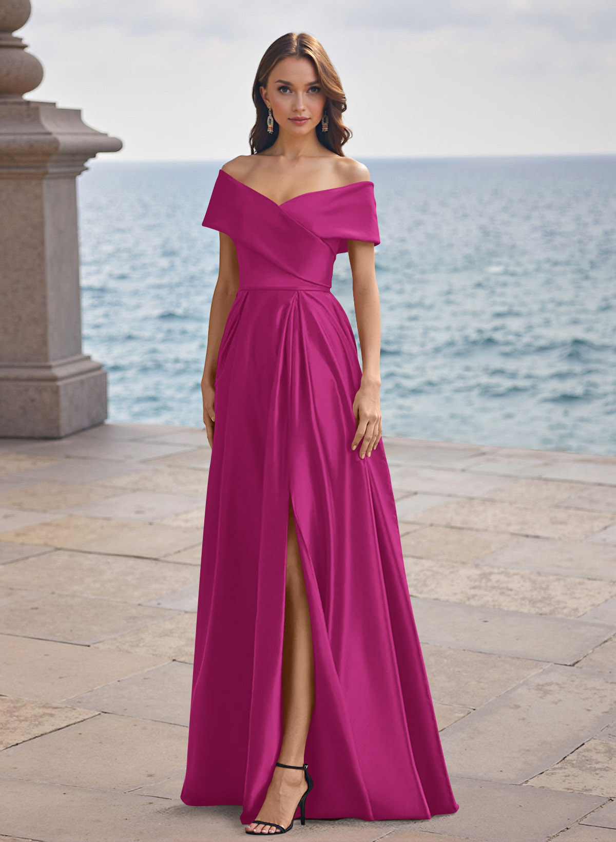A-Line Off-The-Shoulder Sleeveless Satin Bridesmaid Dresses With Split Front, product image 71