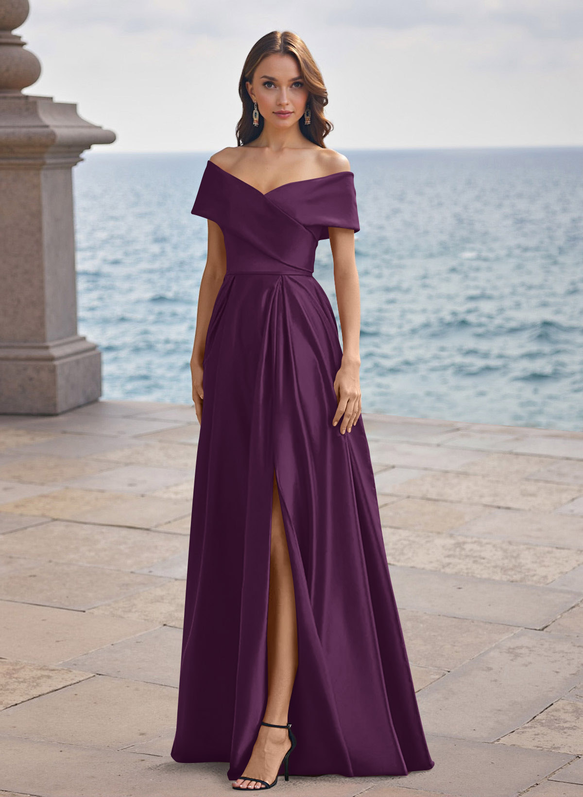 A-Line Off-The-Shoulder Sleeveless Satin Bridesmaid Dresses With Split Front, product image 67