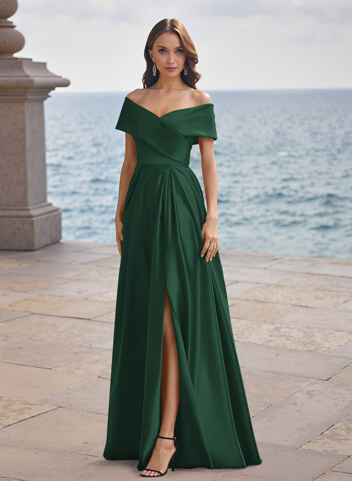 A-Line Off-The-Shoulder Sleeveless Satin Bridesmaid Dresses With Split Front, product image 77