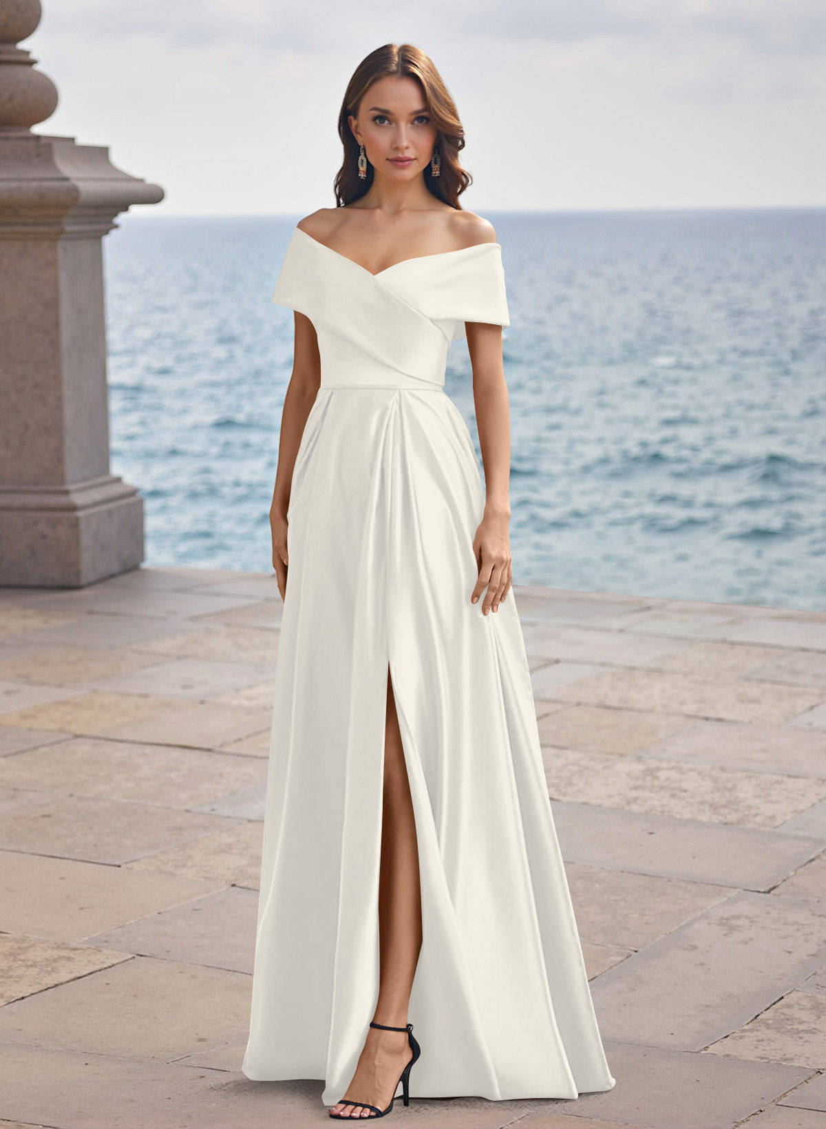 A-Line Off-The-Shoulder Sleeveless Satin Bridesmaid Dresses With Split Front, product image 105