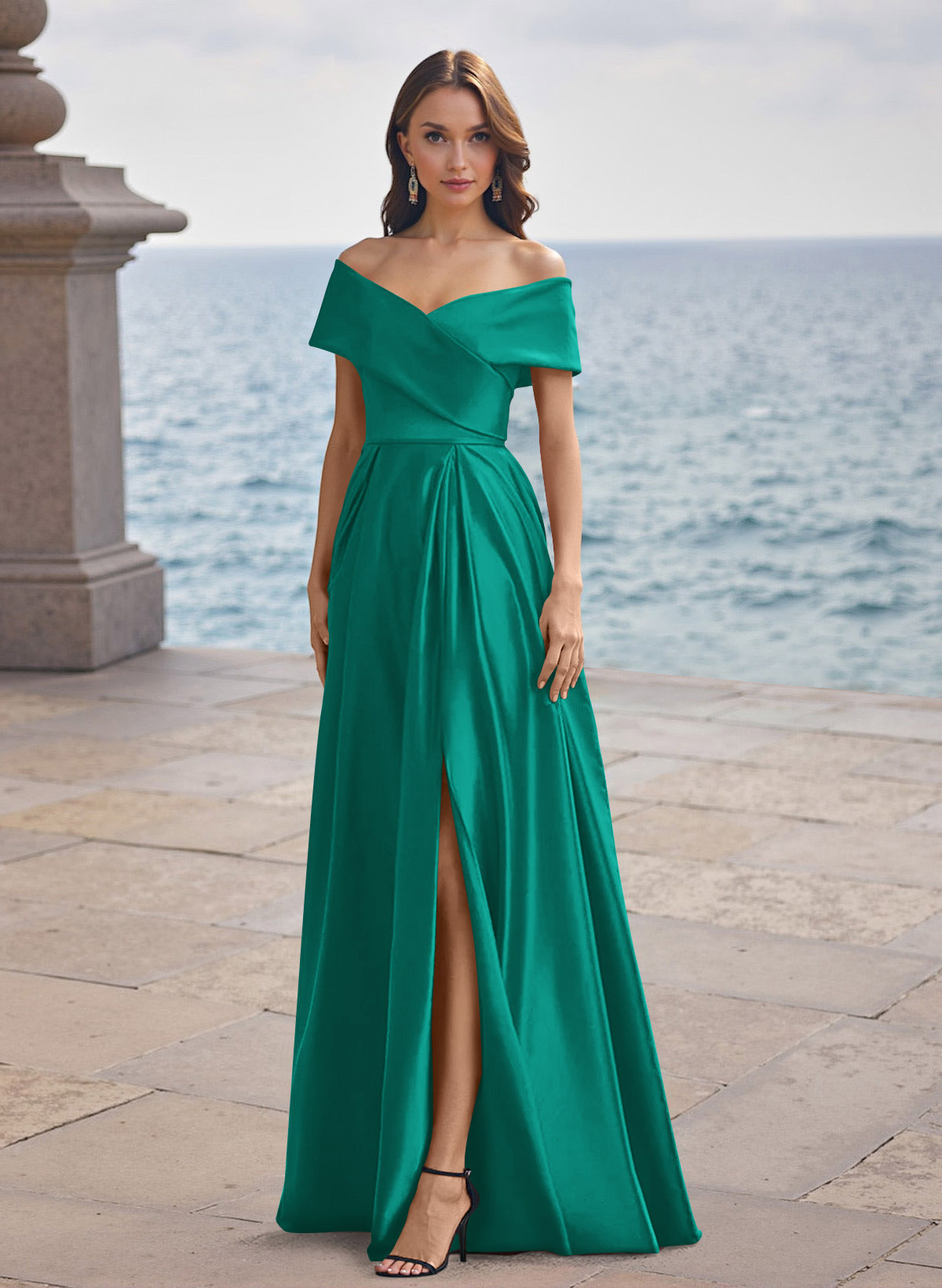 A-Line Off-The-Shoulder Sleeveless Satin Bridesmaid Dresses With Split Front, product image 81