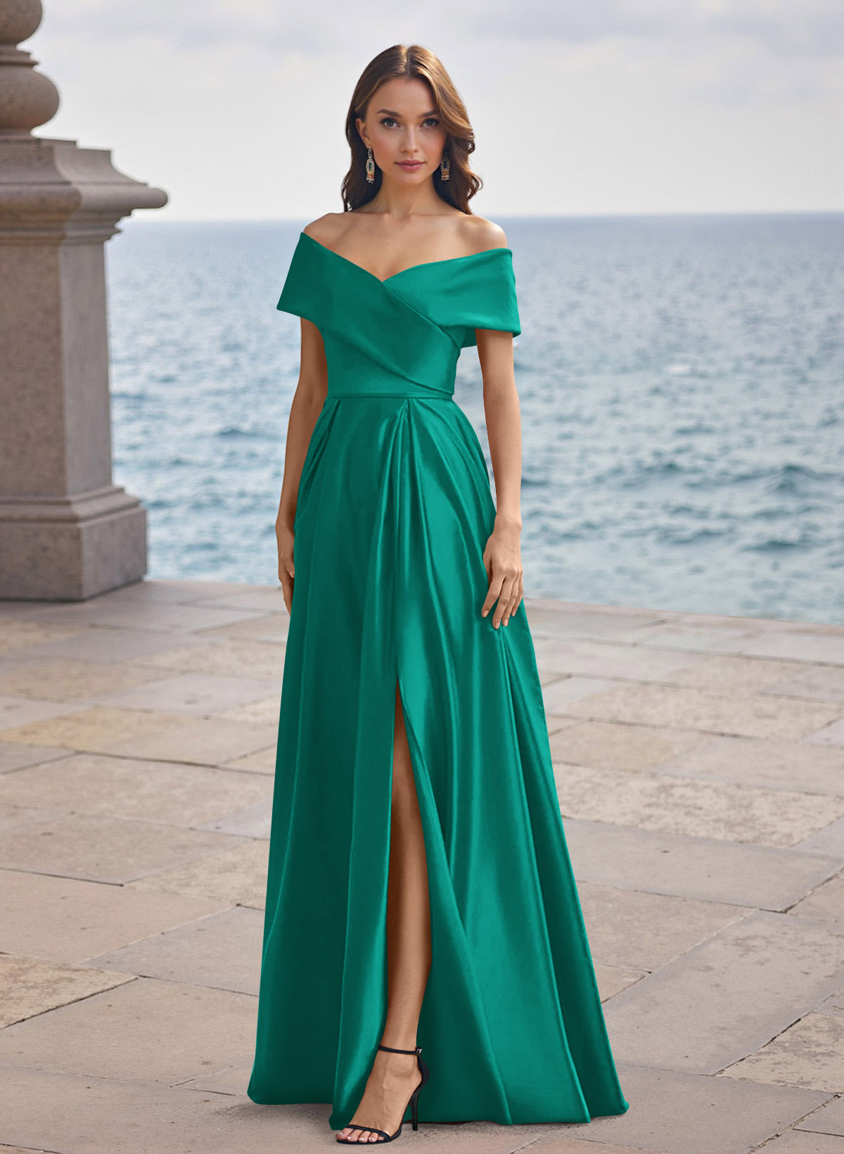 A-Line Off-The-Shoulder Sleeveless Satin Bridesmaid Dresses With Split Front, product image 81