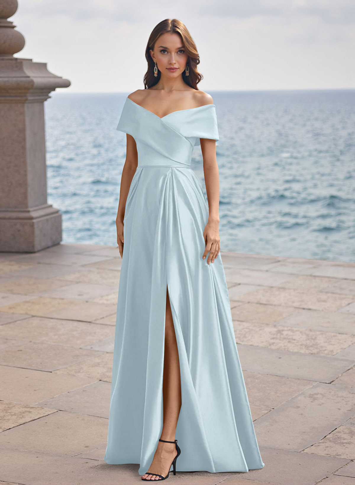 A-Line Off-The-Shoulder Sleeveless Satin Bridesmaid Dresses With Split Front, product image 25