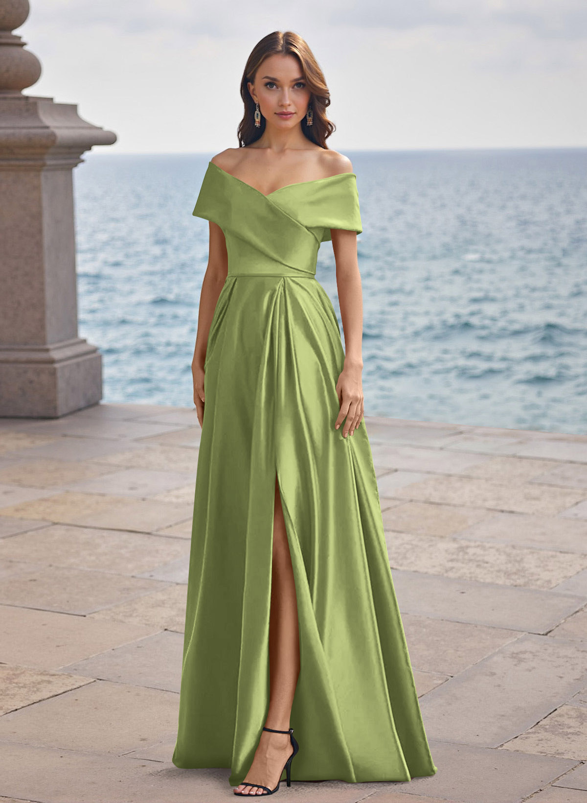 A-Line Off-The-Shoulder Sleeveless Satin Bridesmaid Dresses With Split Front, product image 131