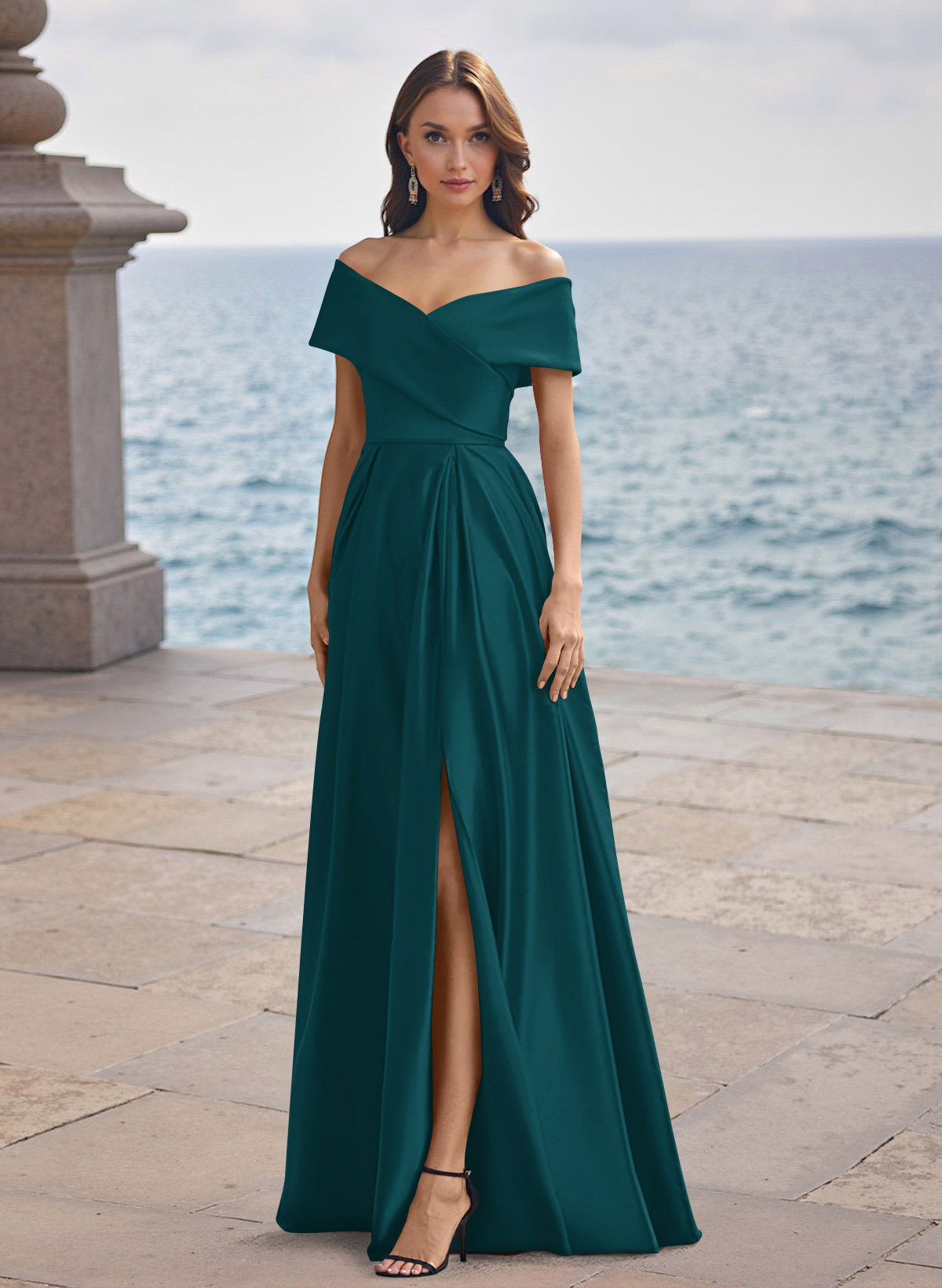 A-Line Off-The-Shoulder Sleeveless Satin Bridesmaid Dresses With Split Front, product image 79