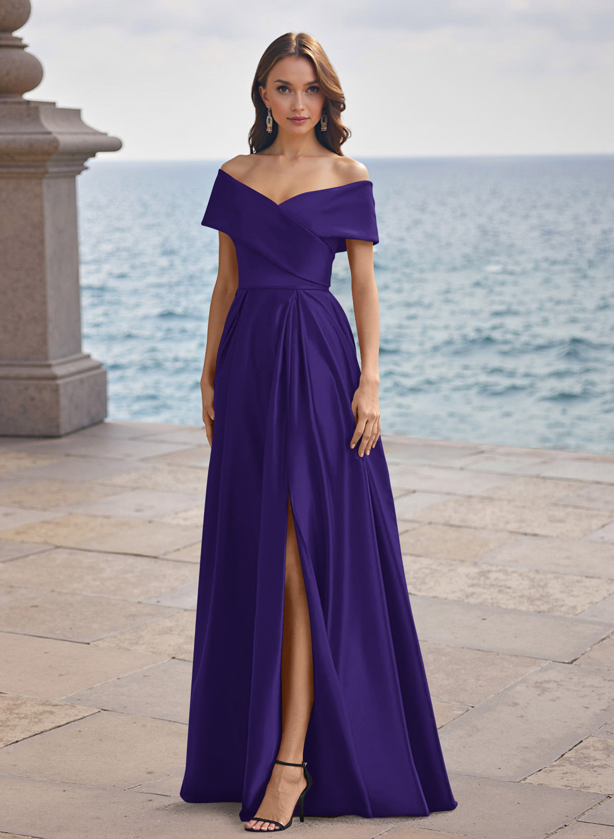 A-Line Off-The-Shoulder Sleeveless Satin Bridesmaid Dresses With Split Front, product image 73