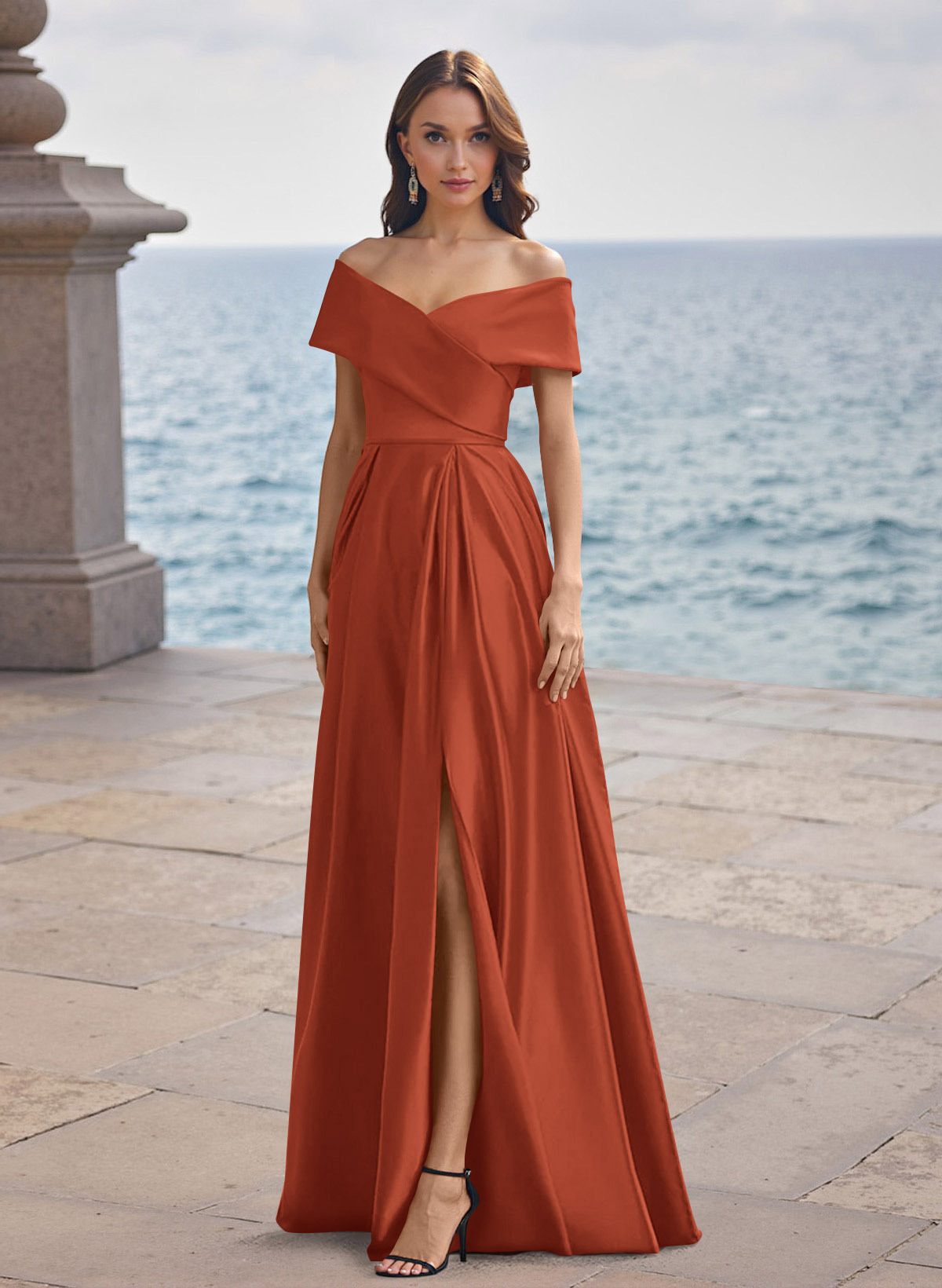 A-Line Off-The-Shoulder Sleeveless Satin Bridesmaid Dresses With Split Front, product image 133