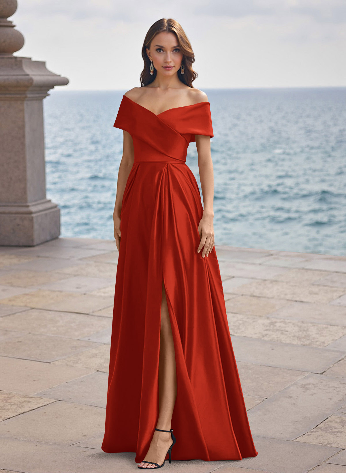 A-Line Off-The-Shoulder Sleeveless Satin Bridesmaid Dresses With Split Front, product image 35