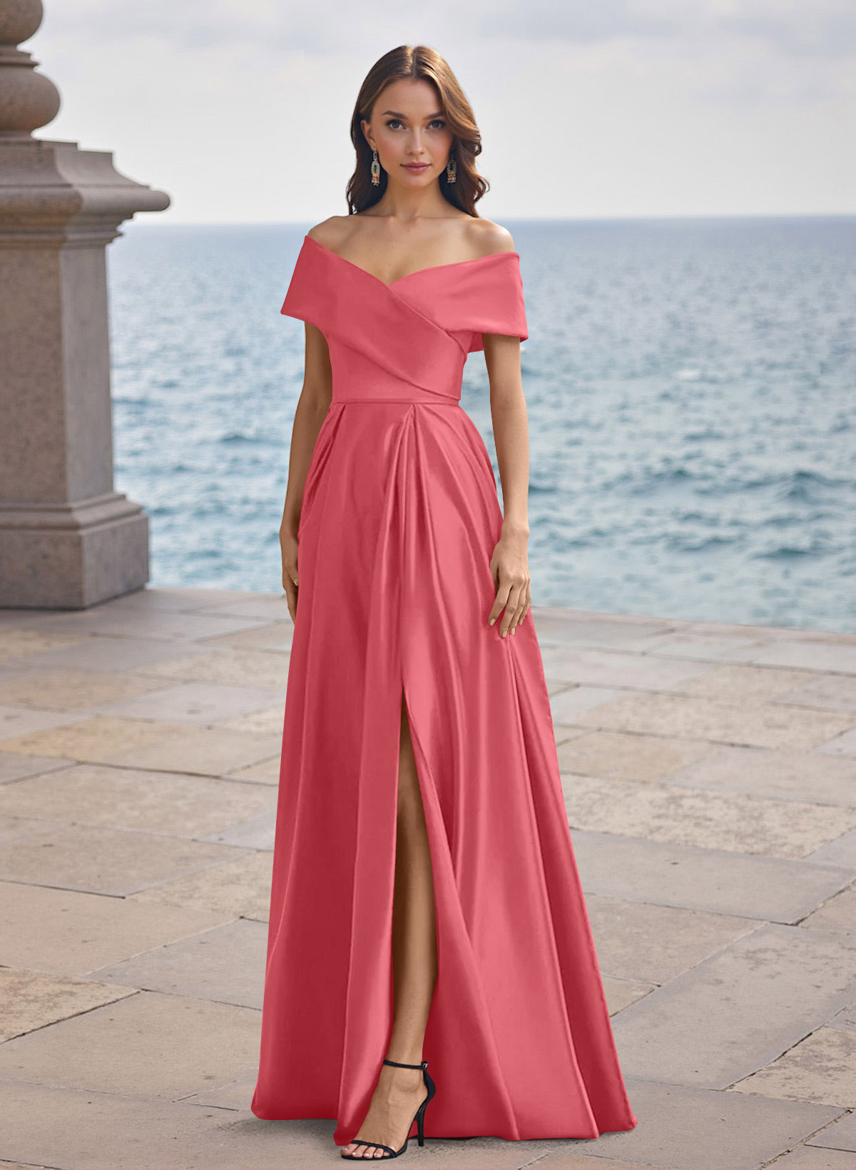 A-Line Off-The-Shoulder Sleeveless Satin Bridesmaid Dresses With Split Front, product image 37