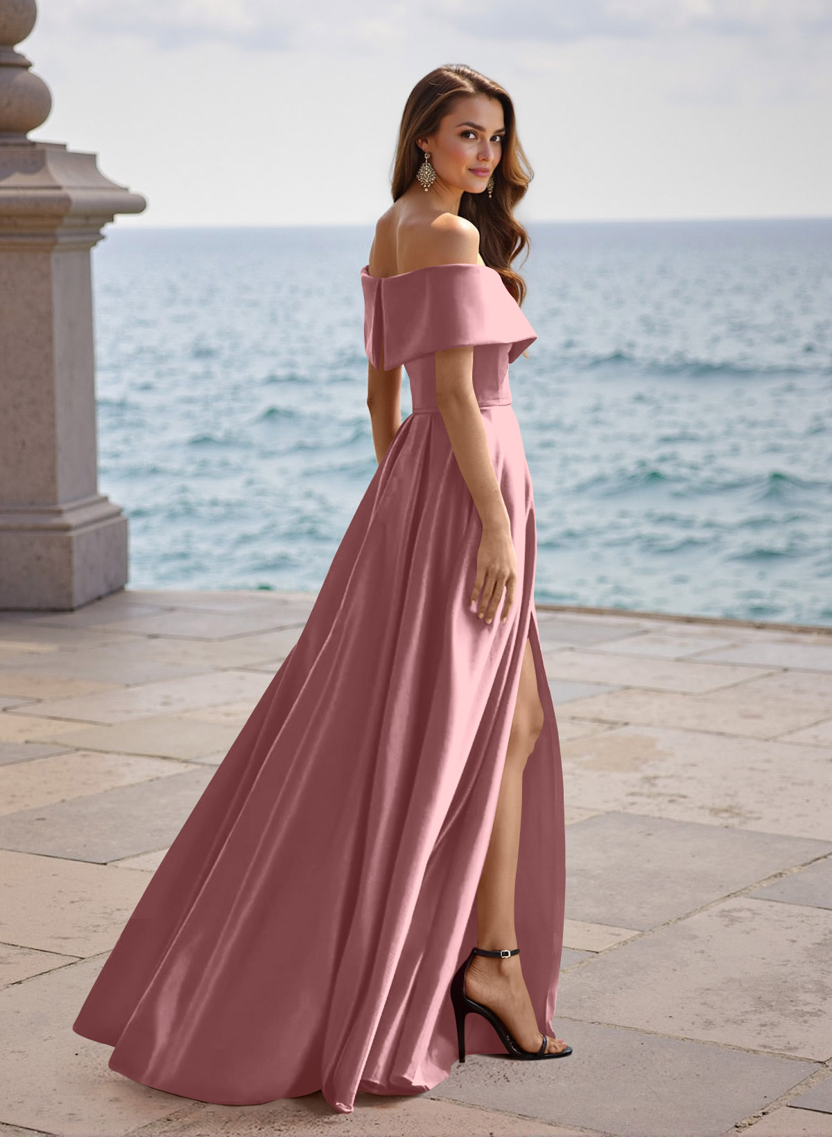 A-Line Off-The-Shoulder Sleeveless Satin Bridesmaid Dresses With Split Front, product image 44