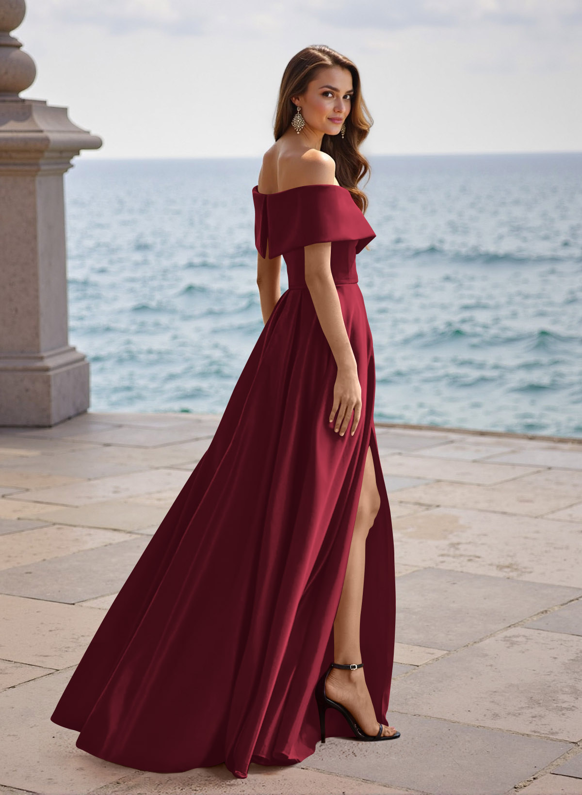 A-Line Off-The-Shoulder Sleeveless Satin Bridesmaid Dresses With Split Front, product image 30