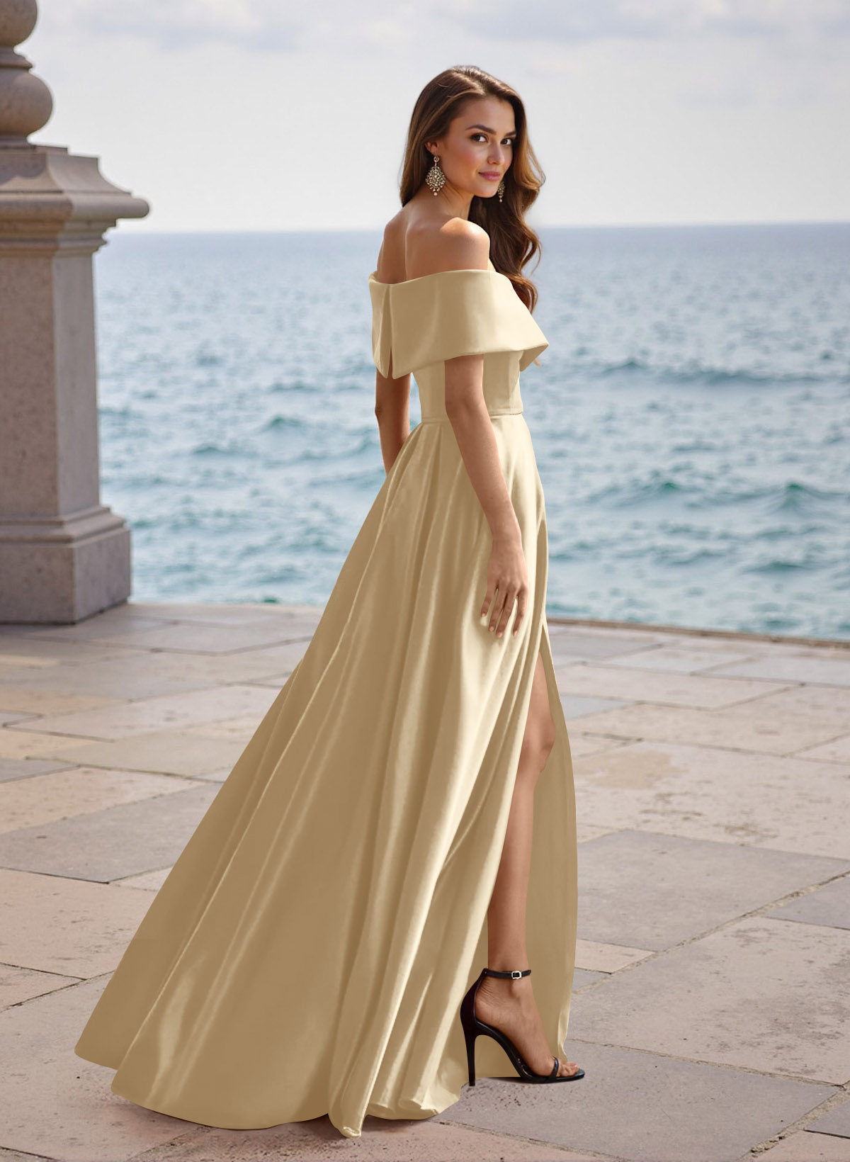 A-Line Off-The-Shoulder Sleeveless Satin Bridesmaid Dresses With Split Front, product image 92