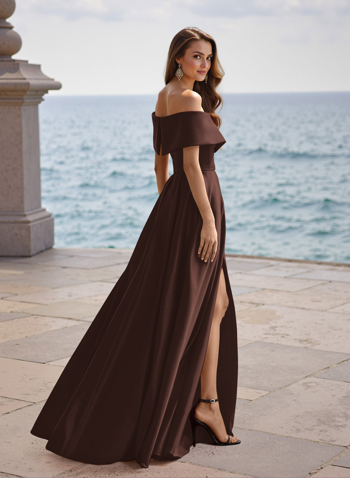 A-Line Off-The-Shoulder Sleeveless Satin Bridesmaid Dresses With Split Front, product image 104