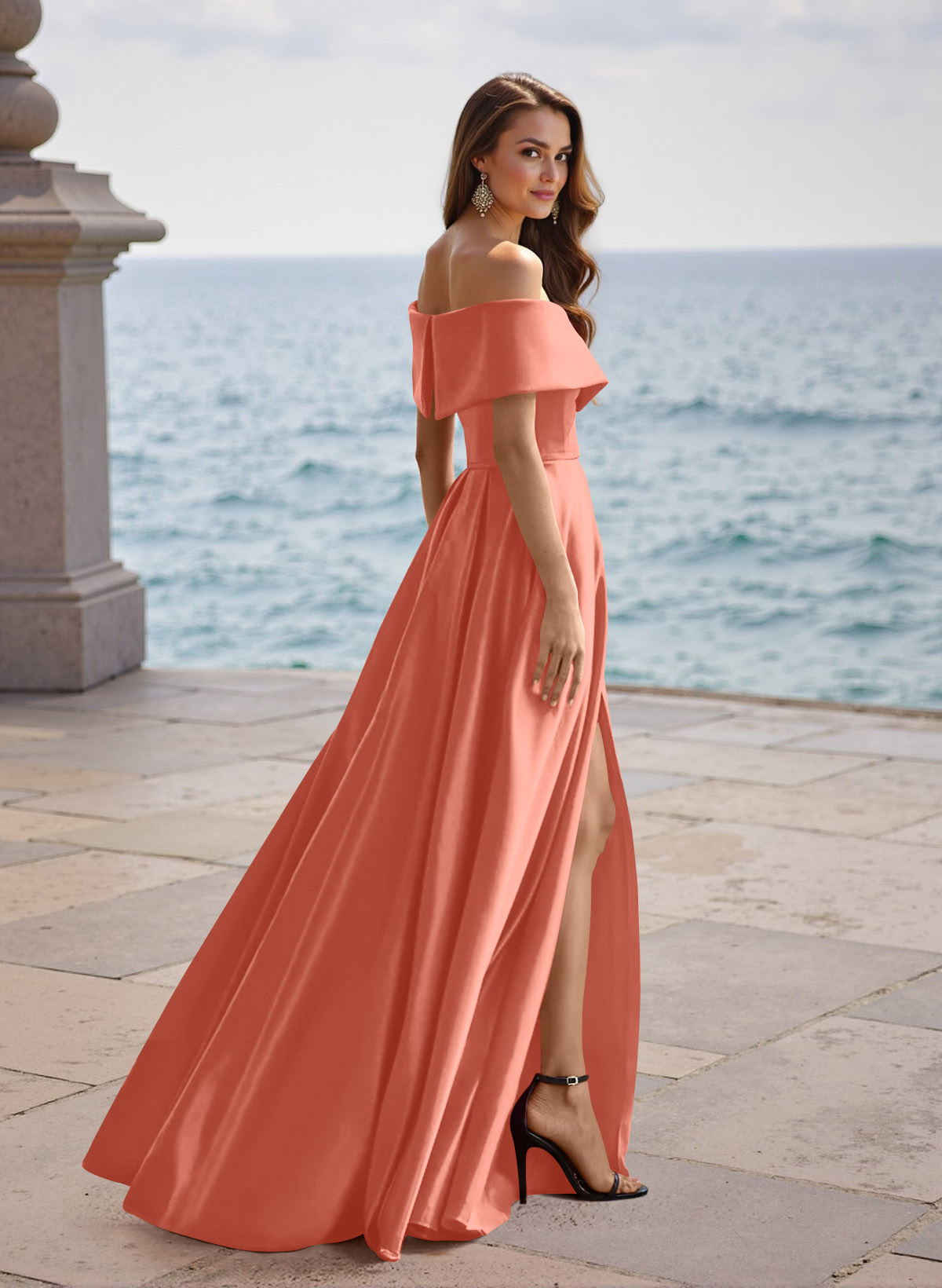 A-Line Off-The-Shoulder Sleeveless Satin Bridesmaid Dresses With Split Front, product image 48