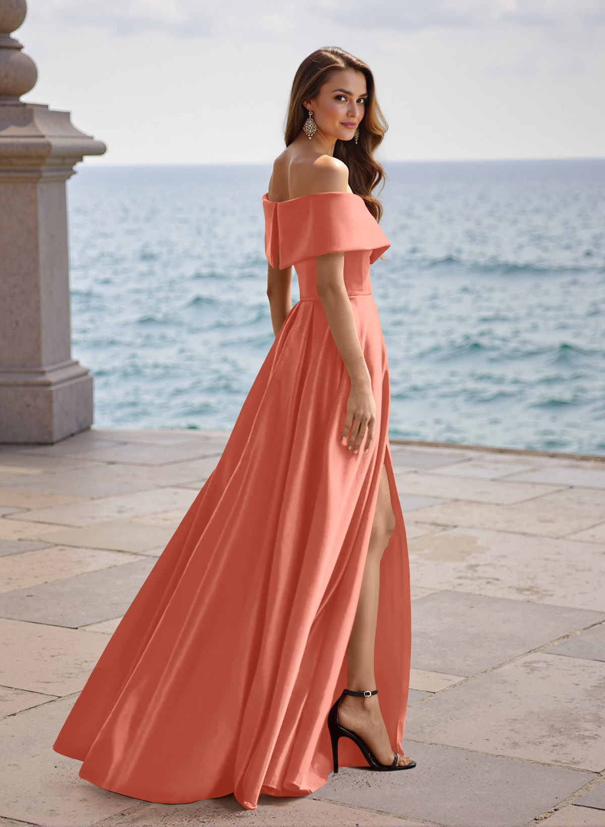 A-Line Off-The-Shoulder Sleeveless Satin Bridesmaid Dresses With Split Front, product image 48