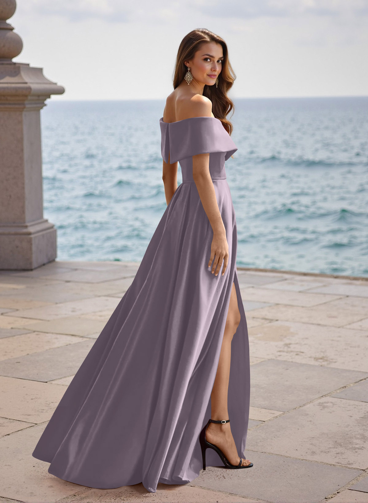 A-Line Off-The-Shoulder Sleeveless Satin Bridesmaid Dresses With Split Front, product image 54