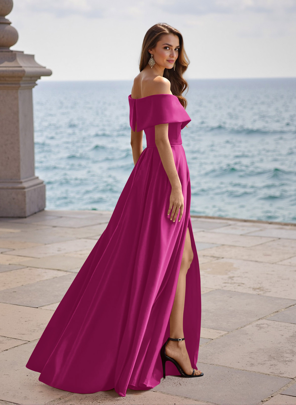 A-Line Off-The-Shoulder Sleeveless Satin Bridesmaid Dresses With Split Front, product image 72