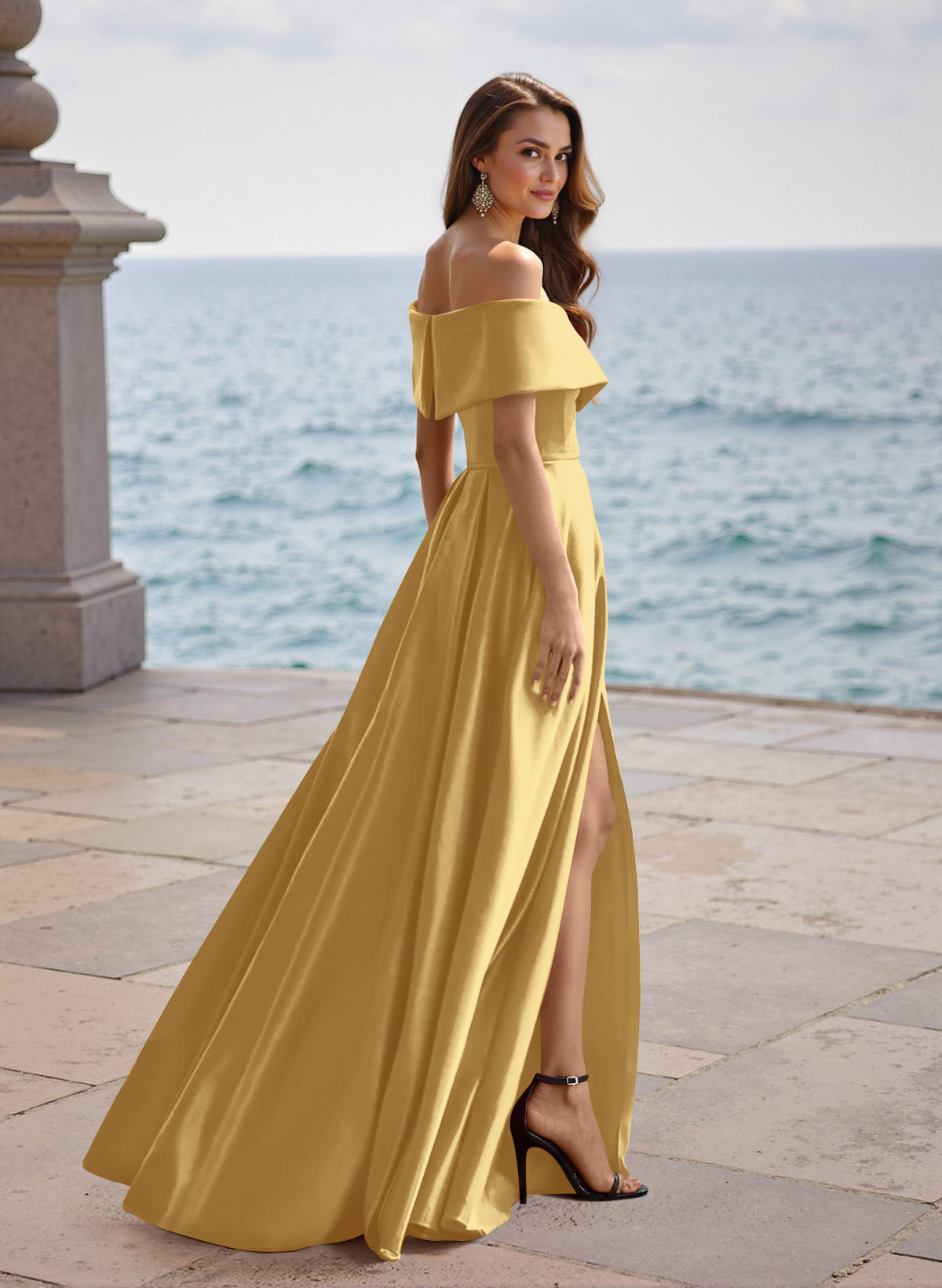 A-Line Off-The-Shoulder Sleeveless Satin Bridesmaid Dresses With Split Front, product image 98