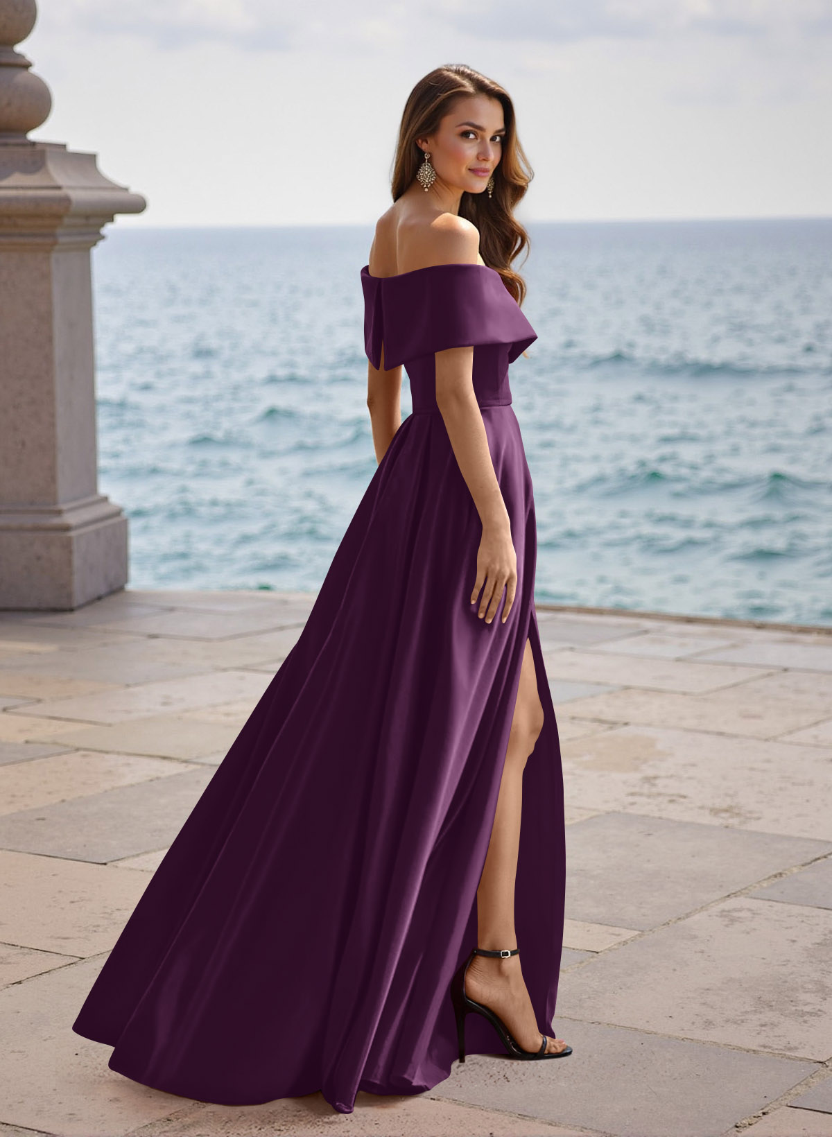 A-Line Off-The-Shoulder Sleeveless Satin Bridesmaid Dresses With Split Front, product image 68
