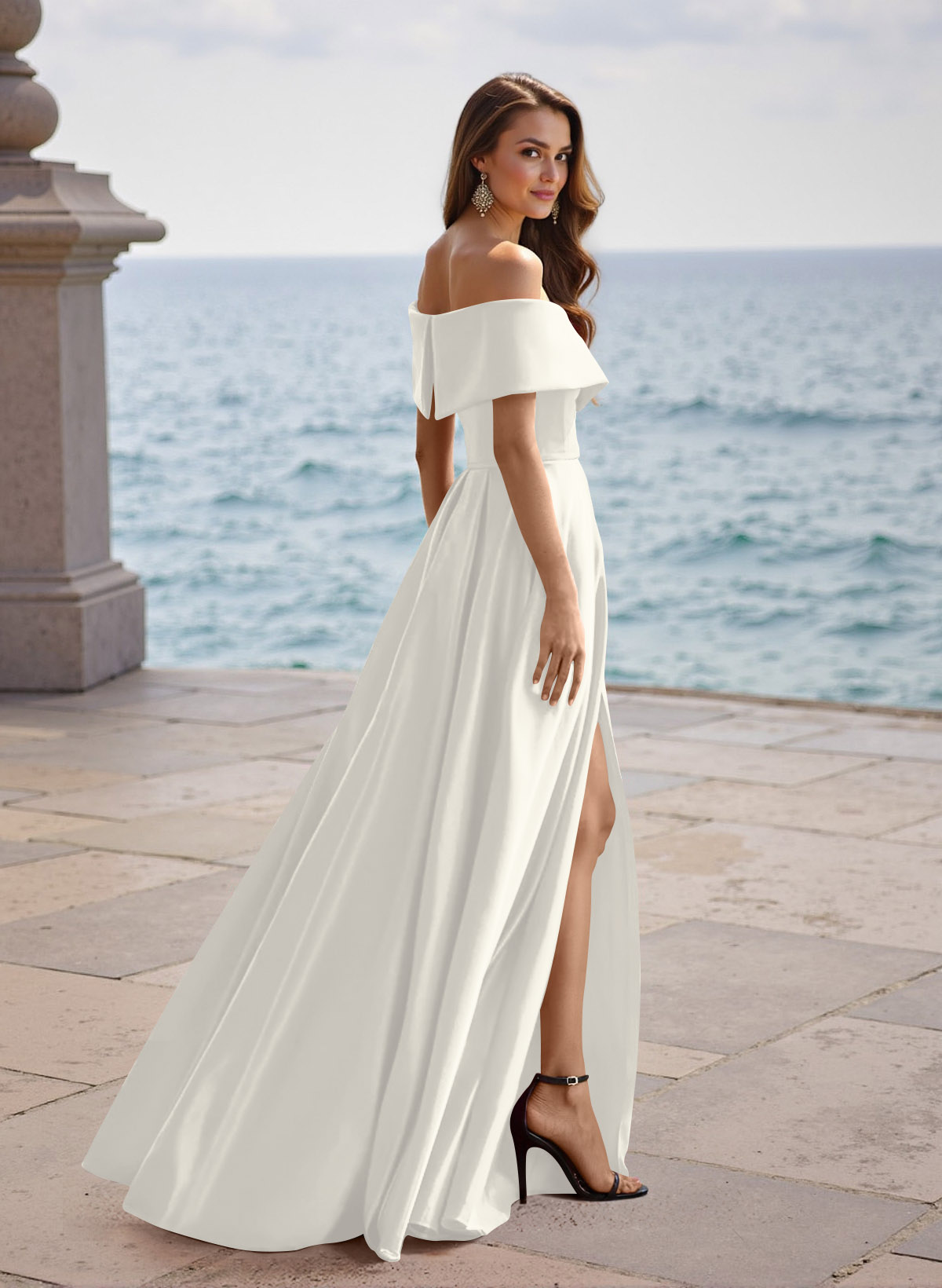 A-Line Off-The-Shoulder Sleeveless Satin Bridesmaid Dresses With Split Front, product image 106