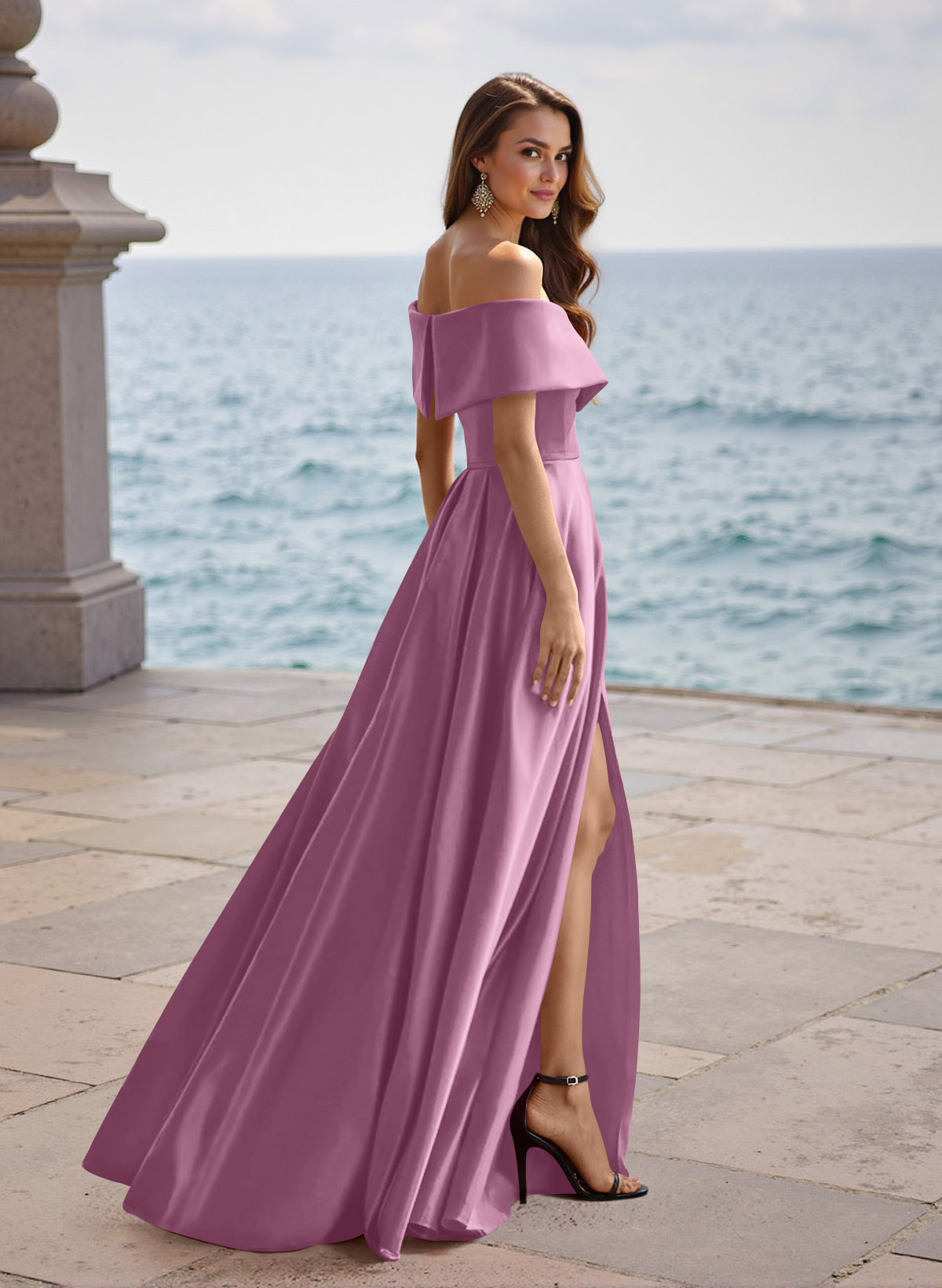A-Line Off-The-Shoulder Sleeveless Satin Bridesmaid Dresses With Split Front, product image 60
