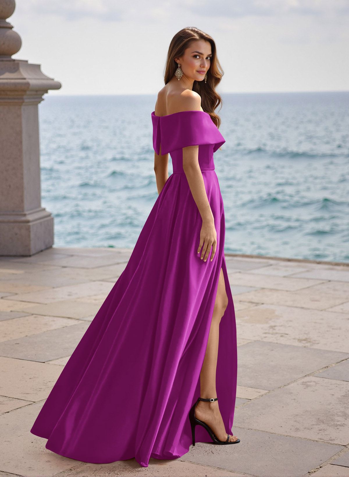 A-Line Off-The-Shoulder Sleeveless Satin Bridesmaid Dresses With Split Front, product image 70