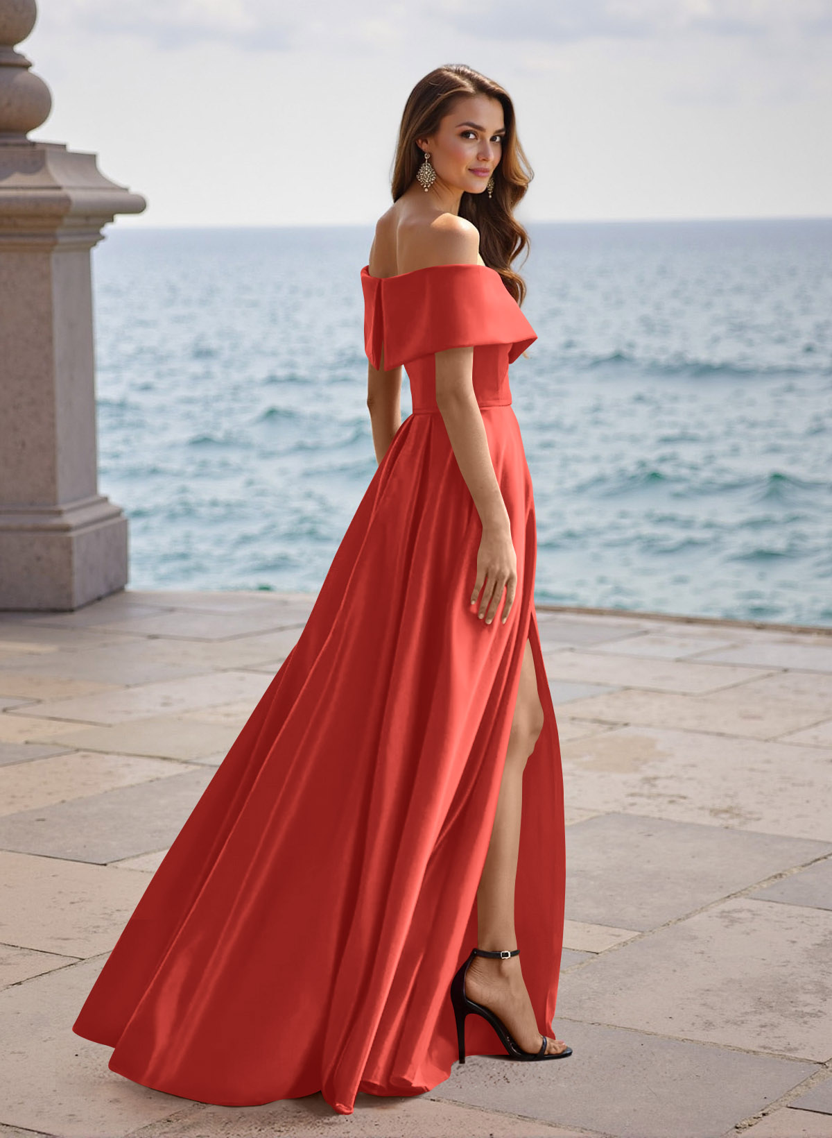 A-Line Off-The-Shoulder Sleeveless Satin Bridesmaid Dresses With Split Front, product image 102