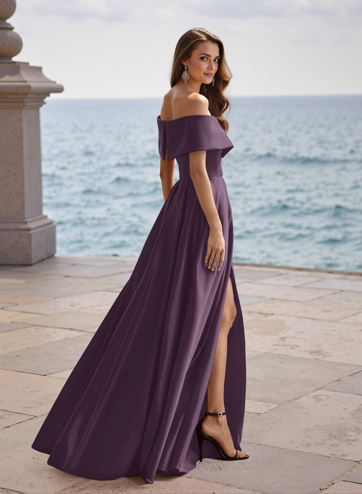 A-Line Off-The-Shoulder Sleeveless Satin Bridesmaid Dresses With Split Front, product image 118