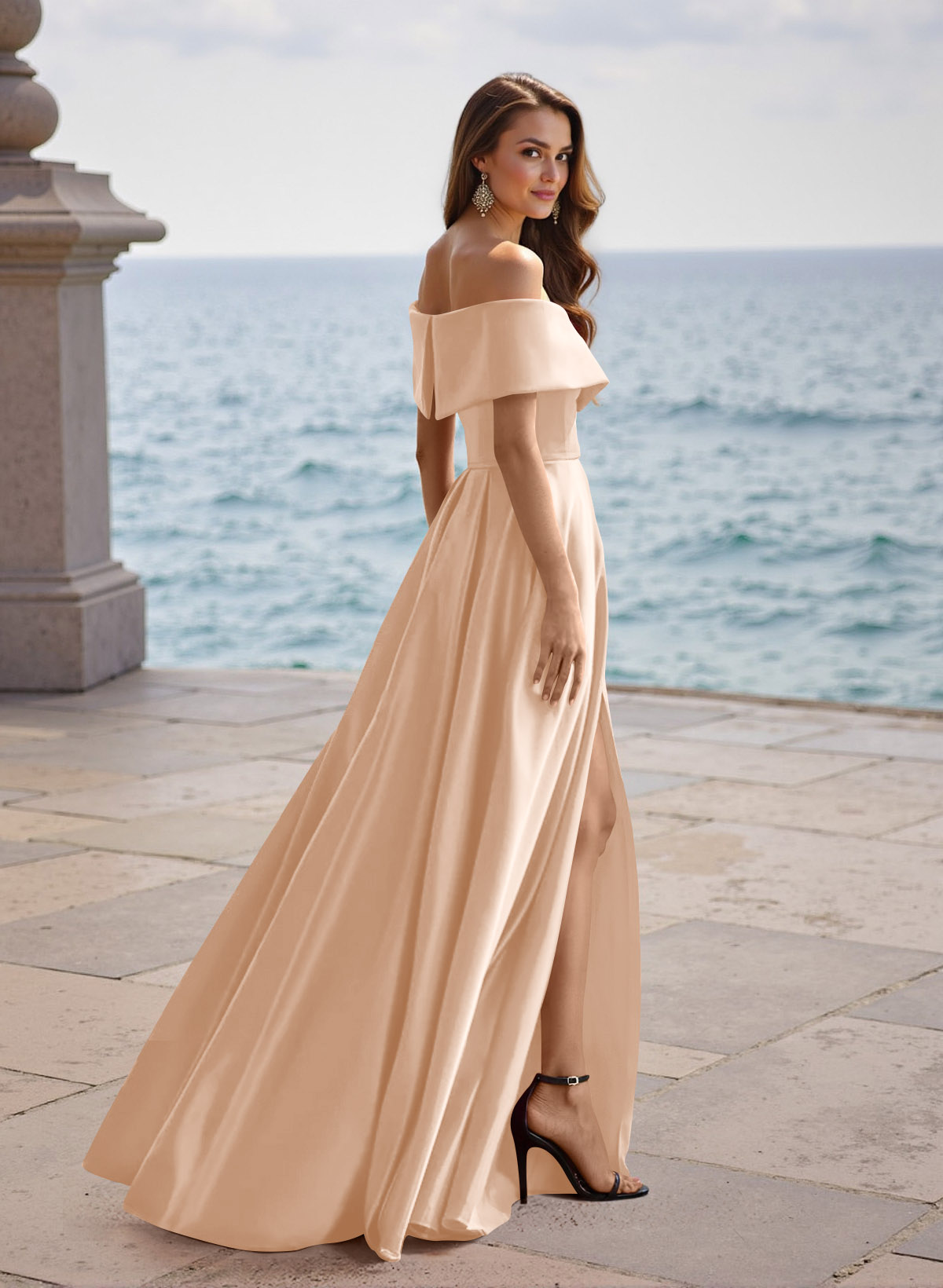 A-Line Off-The-Shoulder Sleeveless Satin Bridesmaid Dresses With Split Front, product image 126