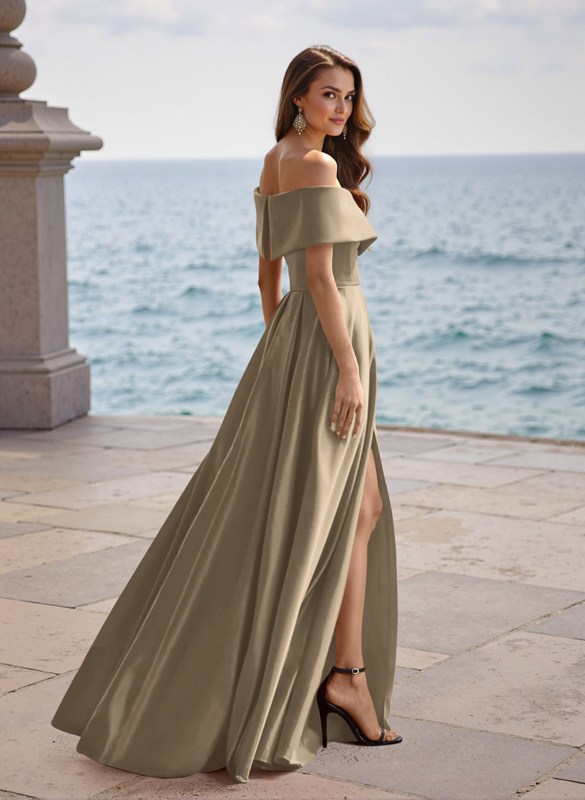 A-Line Off-The-Shoulder Sleeveless Satin Bridesmaid Dresses With Split Front, product image 94