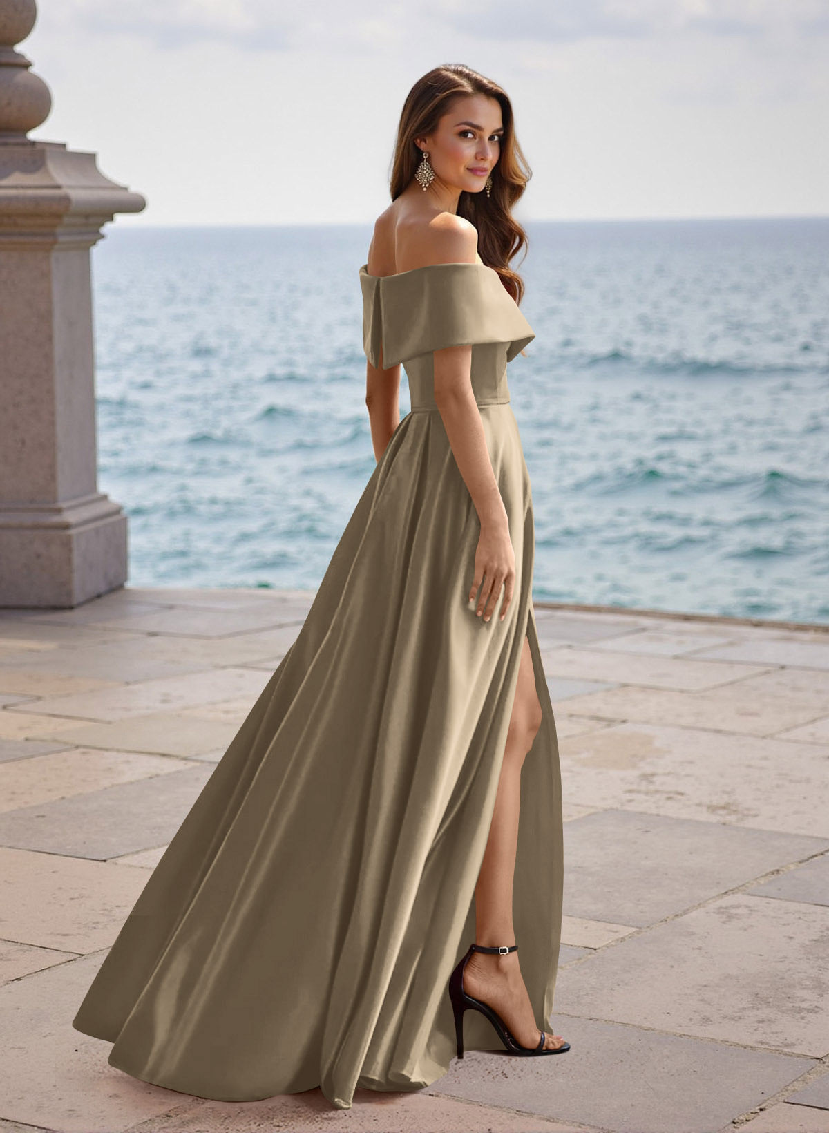 A-Line Off-The-Shoulder Sleeveless Satin Bridesmaid Dresses With Split Front, product image 94