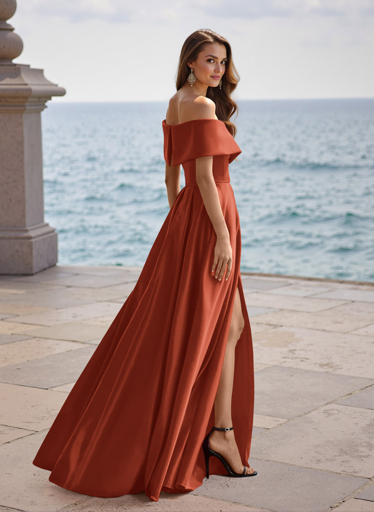 A-Line Off-The-Shoulder Sleeveless Satin Bridesmaid Dresses With Split Front, product image 134