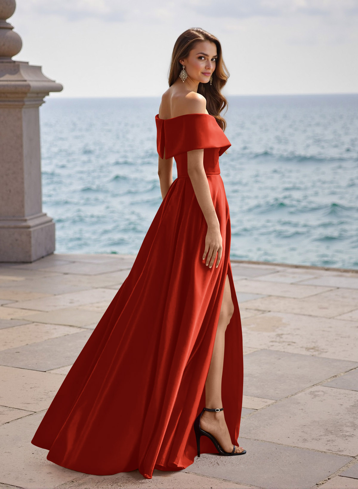 A-Line Off-The-Shoulder Sleeveless Satin Bridesmaid Dresses With Split Front, product image 36